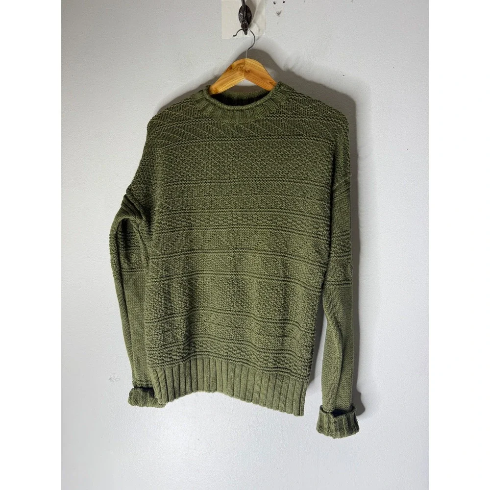 Polo Ralph Lauren Mens Olive Green Textured Linen Cotton Knit Sweater Medium